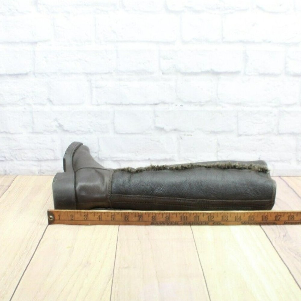 LL Bean Brown Leather Pull On Faux Fur Heeled Tall Boots Size 8 - Picture 8 of 11